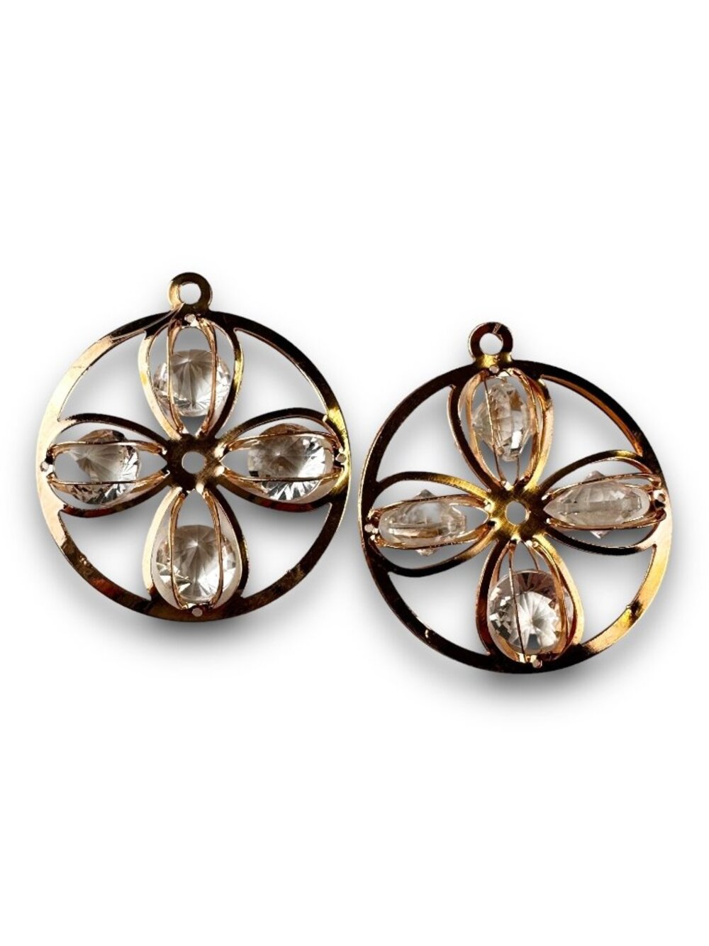 Gold-Tone Round Ornament With Clear Gemstone Accents For Elegant Decor Or Crafti